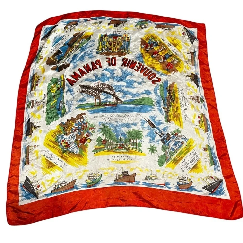 Vintage Souvenir of Panama Rayon Scarf